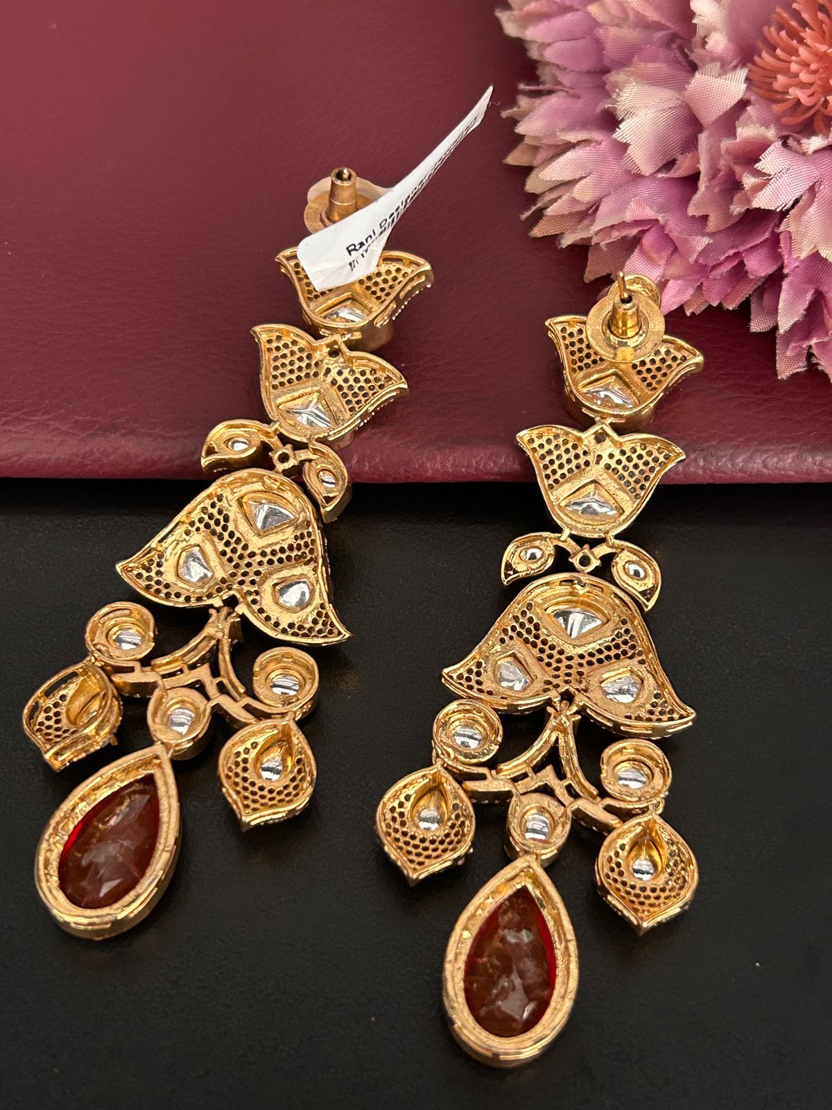Royal Kundan Red Drop Statement Earrings